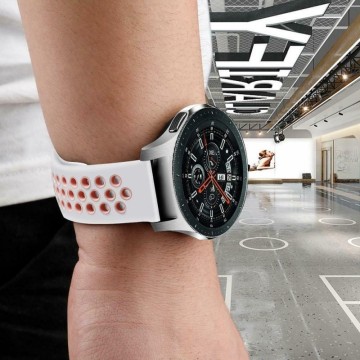 Silikónový remienok (šírka 22mm) – bielo-ružová – Samsung Gear S3 / Watch 46mm / Huawei Watch GT / Vantage M / Watch 3 45mm